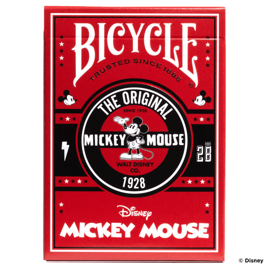 Hoogwaardige Bicycle speelkaarten met Mickey Mouse-designs, duurzaam geplastificeerd en met luchtkussenafwerking voor soepel spel.