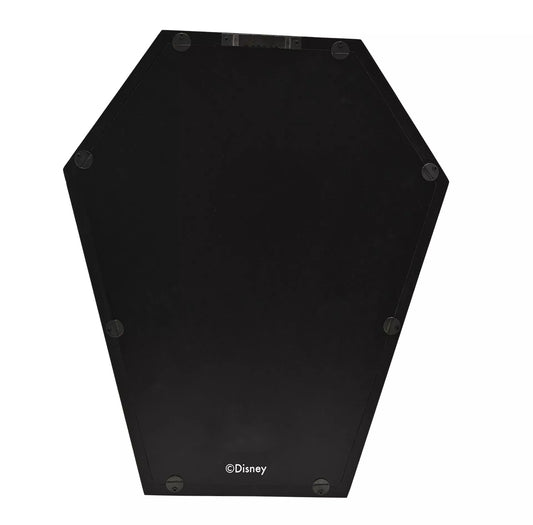 Decoratief spiegelpaneel met 3D-effect, featuring een gedetailleerde illustratie van Jack Skellington in een zwart omlijnd, doodskistvormig frame.