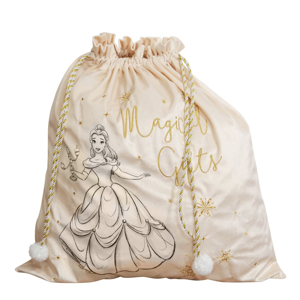 Breng tijdloze Disney magie naar de kerstboom met deze elegante, met goudkleurige fluwelen kerstzak