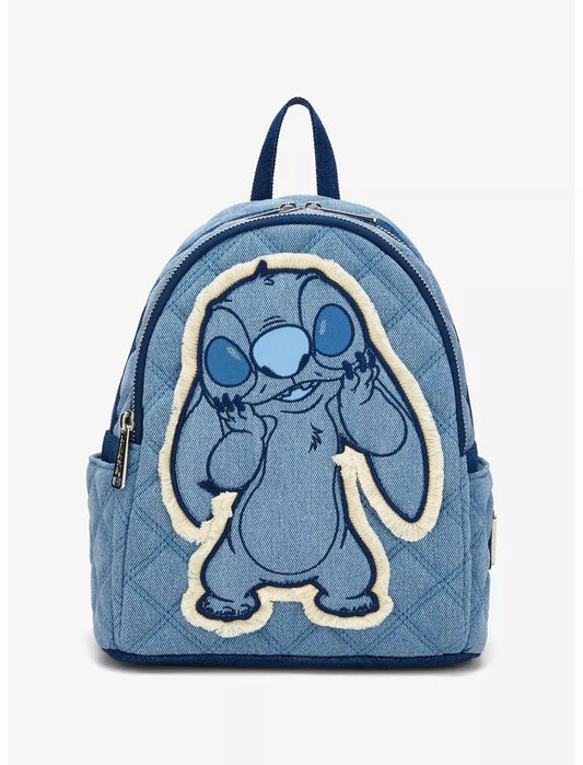 Loungefly Stitch Denim ‘Exclusive’ rugzak met borduursels en applicaties geïnspireerd op Stitch.