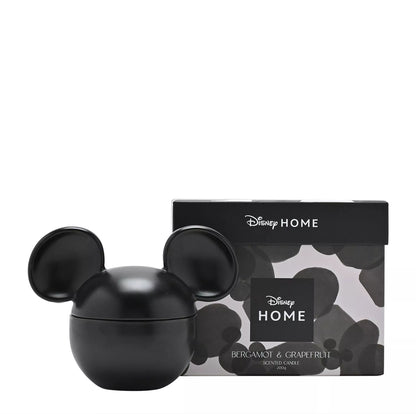 Zwarte matte keramieken Disney Mickey Mouse geurkaars met deksel, gepresenteerd in een luxe doos met zwarte kwast.