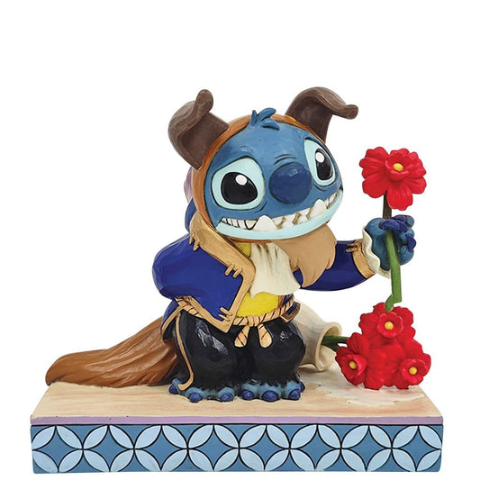 Disney Traditions Stitch Beast beeldje van Jim Shore, uniek handbeschilderd Disney verzamelbeeld waarin Stitch wordt gecombineerd met het Beest uit Belle en het Beest.