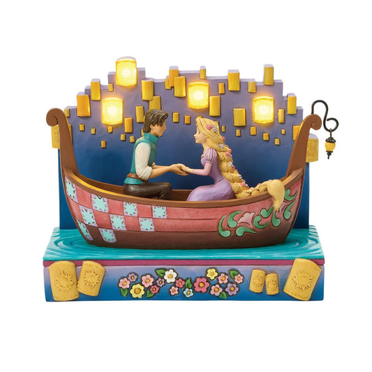 Disney Traditions Rapunzel Boot met Lantaarns beeldje van Jim Shore, handbeschilderd Disney Tangled verzamelbeeld met zwevende lantaarns.