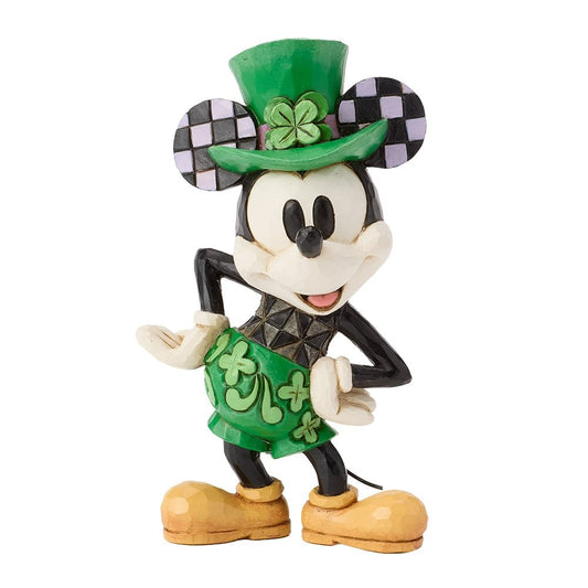 Disney Traditions Mickey Mouse St. Patrick’s Day beeld van Jim Shore met groene accenten en klavertjes vier.