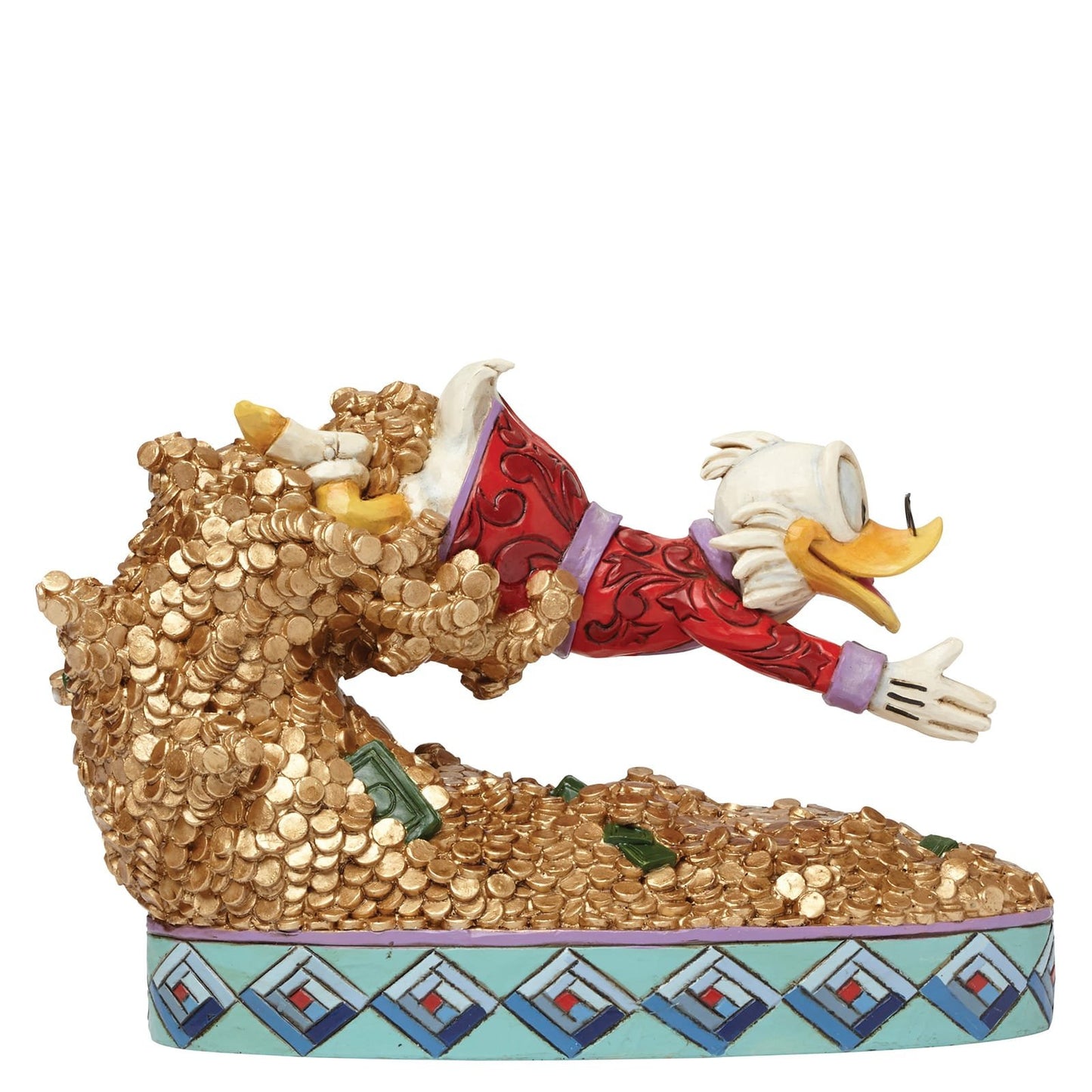 Compact verzamelbeeldje van Oom Dagobert uit Disney by Britto, gemaakt van gegoten steen en verpakt in een luxe geschenkdoos.