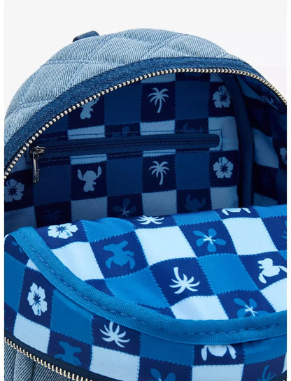 Stijlvolle en duurzame Stitch denim rugzak met ritssluitingen en speelse applicaties voor Disney-fans.