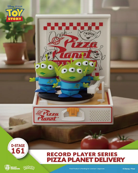 Disney Toy Story Aliens Pizza Planet D-Stage diorama van Beast Kingdom met retro platenspeler ontwerp.