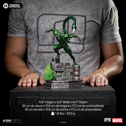 “Spider-Man Scorpion Statue in dynamische actiepose, handgemaakt en officieel gelicentieerd Marvel-beeldje.”