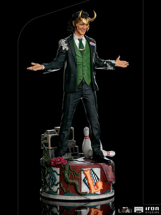 “Gedetailleerde President Loki statue, levendige kleuren en unieke details, perfect voor Marvel-verzamelaars.”