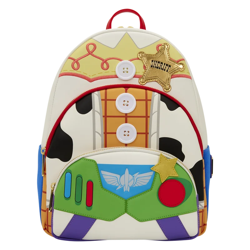 Loungefly Toy Story 5 rugzak met Jessie, Woody en Buzz Lightyear in kleurrijk Disney Pixar ontwerp