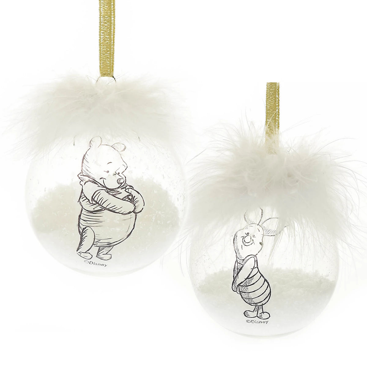 Winnie de Poeh set van 2 Kerstballen met Veren