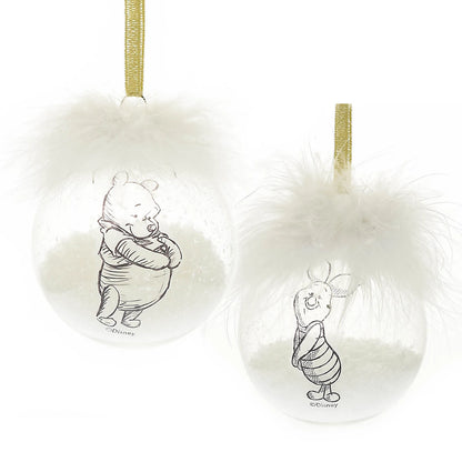 Winnie de Poeh set van 2 Kerstballen met Veren