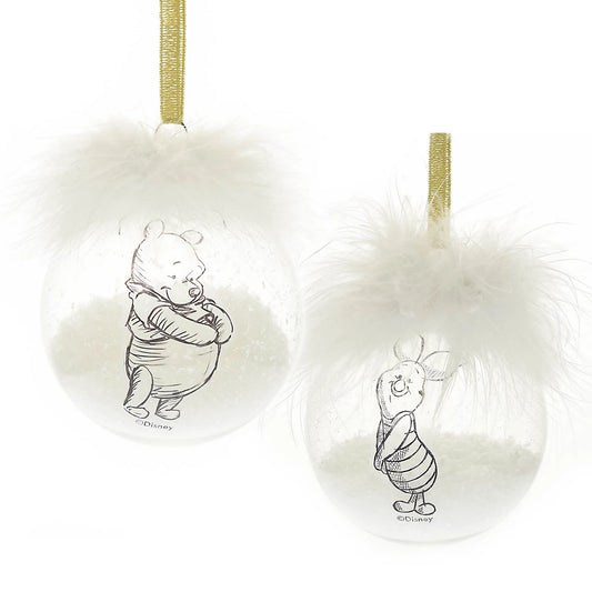 Winnie de Poeh set van 2 Kerstballen met Veren