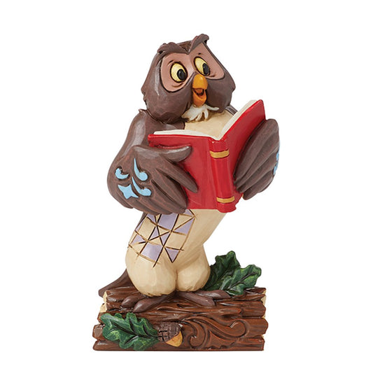 "Jim Shore miniatuur van Owl uit Winnie the Pooh, handgeschilderd met sierlijke patronen en warme kleuren, in klassieke Jim Shore-stijl."